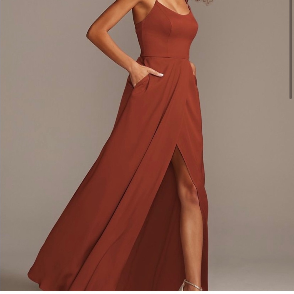 David’s Bridal Satin Bridesmaid Dress- Cinnamon, Size 12